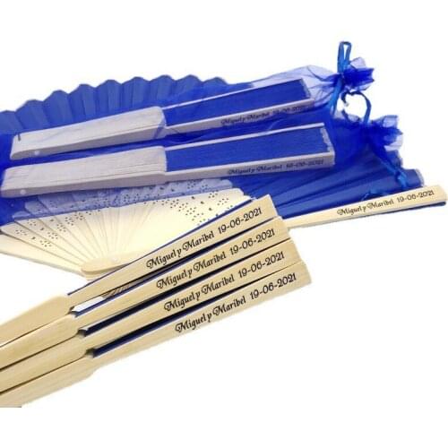 75PCS Wedding Fan with Silk Screen Printing LOGO in Organza Bag Fabric Hand Fan Customized Bride & Grooms Name