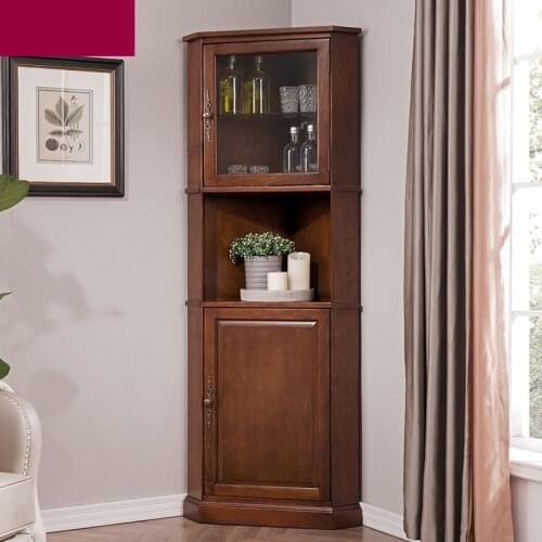 American Solid Wood Living Room Glass Door Corner Cabinet Storage Cabinet European Restaurant Corner Cabinet Wine Cabinet