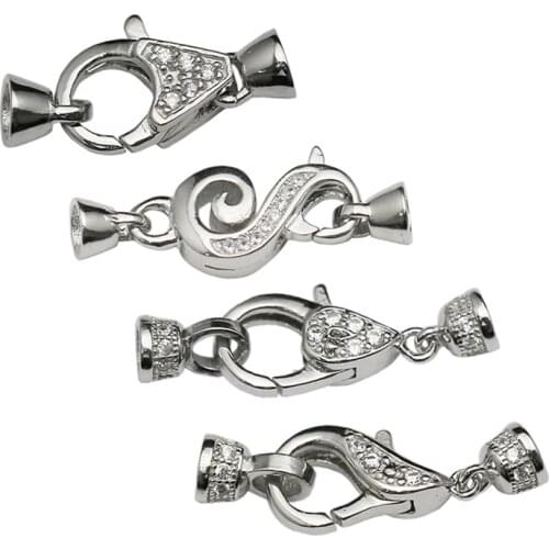 Beadsnice 925 Sterling Silver Lobster Clasp CZ Pave Large Clasp For Bracelet Making Jewelry Accessory With Two End Caps