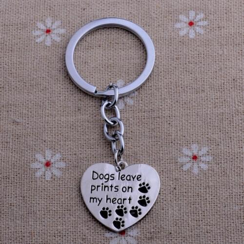 Bespmosp 12PCS/Lot Wholesale"Dogs Leave Print On My Heart"Dog Paws Print Pet Lover Keychain&Keyring Heart Family Jewelry Charms
