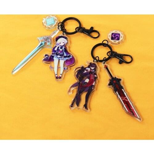 Game Anime Genshin Impact Cosplay Hot Element Weapon Keychain Zhongli Eula Hutao Diluc Special Bag Key Pendant Collection Props
