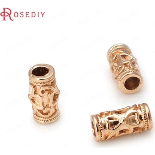 D192)6 pieces 5x11mm 24K Champagne Gold Color Brass Cylinder Clover Bracelet Spacer Beads High Quality Jewelry Accessories