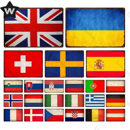 Flags Around The World Metal Plaque Vintage Uk Sign Bar Home Wall Decor Sign Retro Metal Poster Tin Sign Man Cave Pub Club Plate