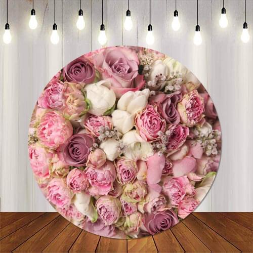 Round Flowers Wall Backdrop for Wedding Birthday Party Decoration Background Baby Shower Bridal Shower Circle Photography Props