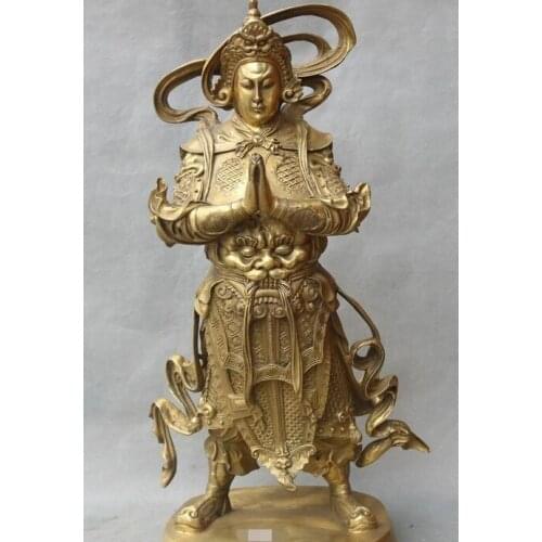 Chinese Buddhism Bronze Gilt Station Myth Weituo Wei Tuo Protector Deity Statue