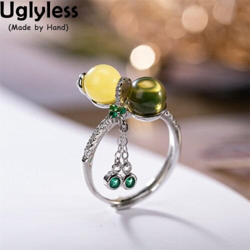 Uglyless Natural Gemstones Candy Rings for Women Amber Beeswax Blue Perot Rings Real 925 Silver Lovely Dress Jewelry Crystals