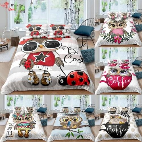 Homesky Cute Cartoon Owl Duvet Cover Bedding Set Comforter Cover Quilt Cover Pillowcase 2/3 Pcs Boy Girl Twin Single Double Size