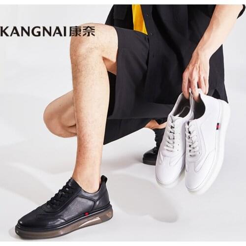 KANGNAI Sneakers Men Shoes Genuine Cow Leather Lace-Up Flats Skateboarding Comfortable Male Casual Shoes
