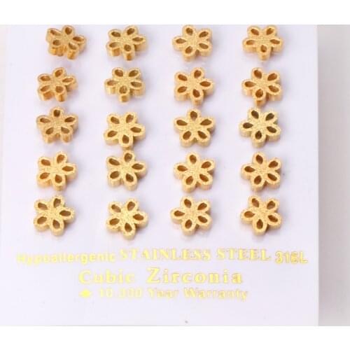 10 Pairs Baby Girls Small Stud Earrings Aretes Wholesale Accessories Stainless Steel Fashion Gold Color Flower Earring Fashion