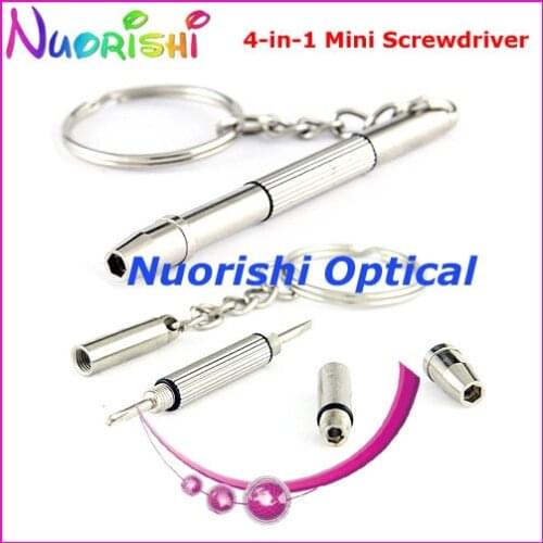 SS80114 50pcs 4-in-1 Mulit Function Mini Screwdriver With Key Chain Glasses Cellphone Watch Repairing Screwdriver Free Shipping