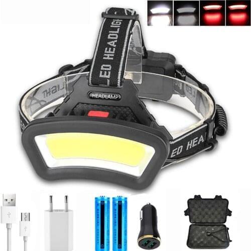D2 COB Head Lamp USB Rechargeable Headlamp Use 18650 BatteryHeadlight Powerful Led Headlamp Head Light Waterproof Fishing Light