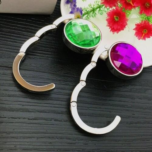 NEW practical Portable Folding Table Desk Hanging Clip Crystal Alloy Purse Handbag Bag Hanger Hook Holder