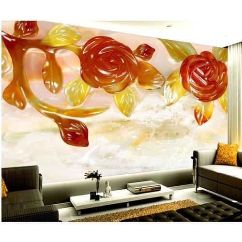 Wallpaper modern 3d Yellow jade carved roses TV wall living 3d wallpaper custom photo wallpaper 3d
