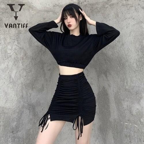 Autumn Vintage Elegant Black Gothic Dress Goth Women Clothes New Long-sleeved Suit Chic Sexy Bag Hip Pull-up Skirt Two-piece Set