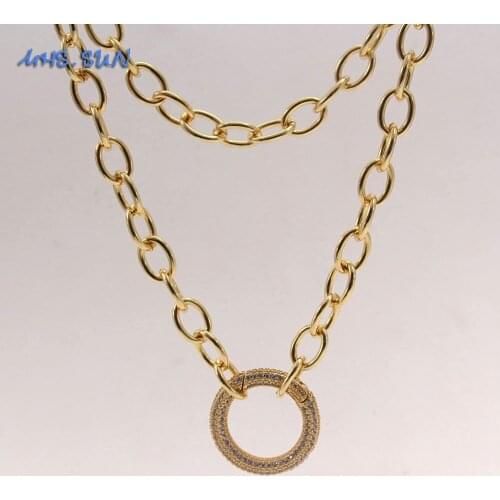 MHS.SUN New Design Chunky Chain Necklace Bracelet Round Cubic Zirconia Pendant Necklace Fashion Women/Men Hip Hop Jewelry Gift