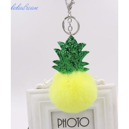 Plush toy key chain yellow Pineapple Keychain Pure Color Pompom False Fur plush Keychain