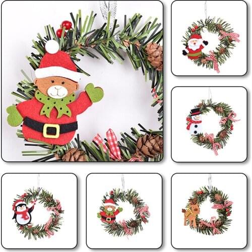 Christmas Round Pvc Hanging Style Santa Claus Elk Decoration Garland Christmas Tree Pine Cone Pendant Decoration