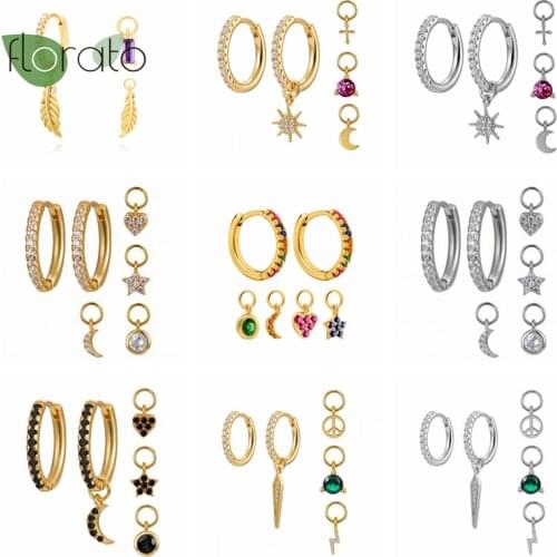 925 Sterling Silver Removable Huggies Hoop Earrings for Women CZ Crystal Love Heart Star and Moon Earrings Small Circle Earrings