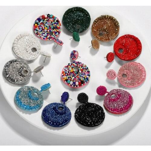 Boho hand woven beaded earrings, vintage ethnic style geometric earrings, elegant and uniquely designed party earrings