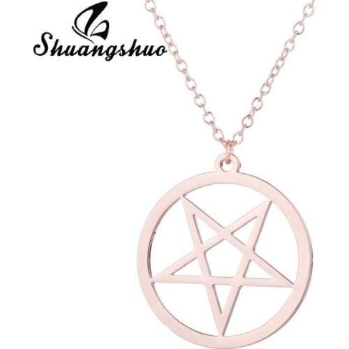 Shuangshuo Hollow David Star Satanic Necklace for Women Men Charms Stainless Steel Necklaces Pendants Supernatural Jewelry Gifts