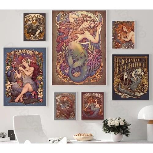 Nordic Canvas Painting Poster Classic Abstract Art Nouveau Allegory Gamer Invictus Pictures for Home Rooms Gallery Wall Decorati