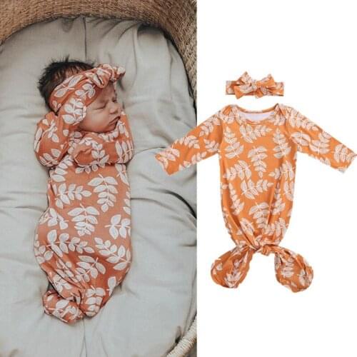 Spring Autumn Newborn Sleeping Bag + Headband, Cute Print Long Sleeve Adjustable Full Body Clothing