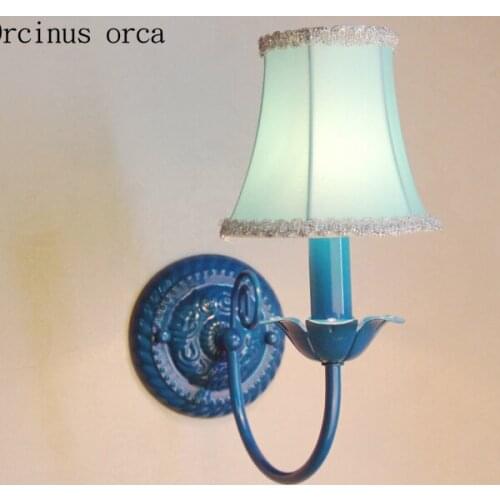 Mediterranean blue cloth art wall lamp living room corridor bedroom bedside lamp idyllic creative personality LED wall lamp