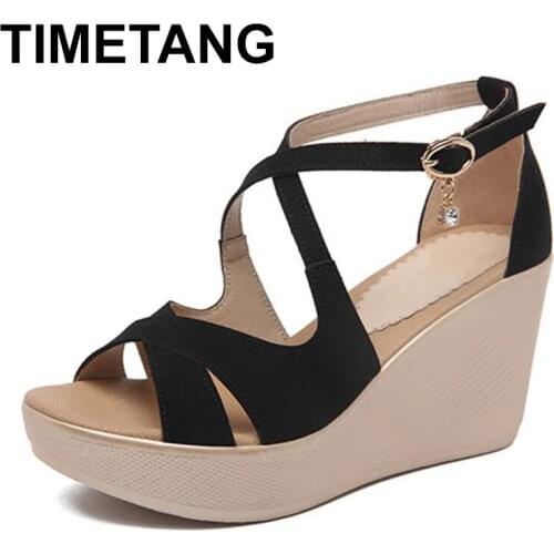 TIMETANGPlus Size 35-43 Faux Suede Platform Sandals Female Shoes SummerHigh Heels Gladiator Office Party Ladies Sandals Shoes