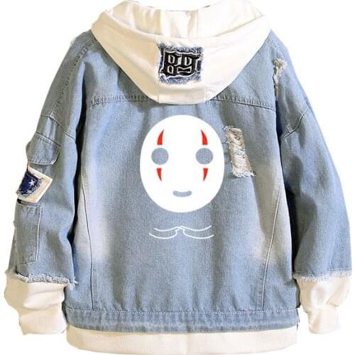 SOX Spirited Away No Face Man Women Kawaii Sweatshirt Cartoon Spring Denim Jacket Harajuku Long Hooded Jeans Jacket Hoodies