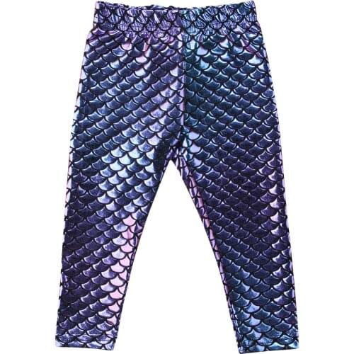 Kid Girl Skinny Mermaid Shiny Fish Scale Leggings Stretchy Pants Pencil Trousers Size 1-5T