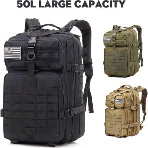 50L Large Capacity Army Backpack Multifunction Hiking Caping Bags Outdoor Travel Waterproof Terkking Rucksack For Men and Women