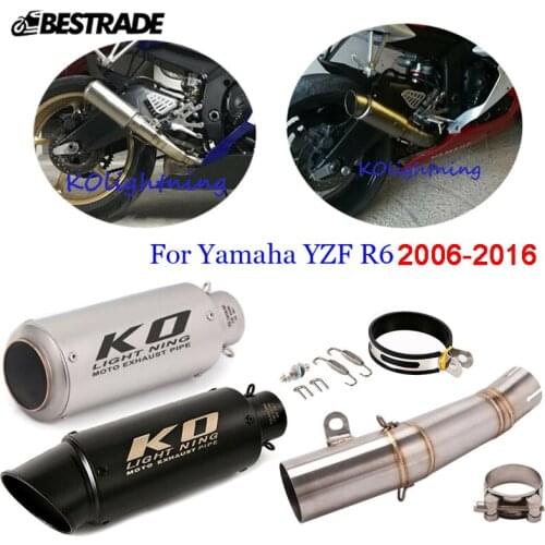 For Yamaha YZF R6 2006-2020 Motorcycle Exhaust Tips Escape Middle Connect Link Pipe Stainless Steel Slip Om 60.5mm Muffler