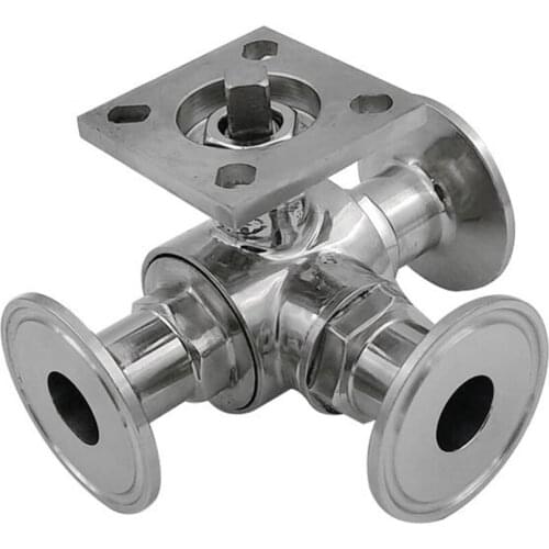 High Platform 3-way Ball Valve Stainless Steel Sanitary T-type Tri Clamp Ball Valve fit Pipe OD 19-102mm with Bracket
