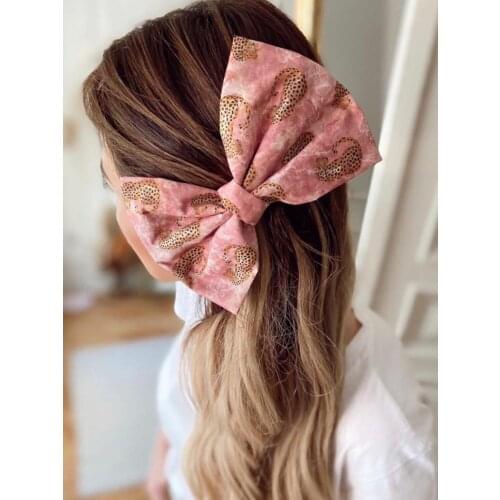 Powder Pink Leopard Pattern Big Bow Hairpin Women Elegant Hair Accessories Fashion Hair Clips for Girls Pigtail Bows Buckles