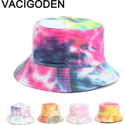 VACIGODEN Women Reversible Tie Dyeing Bucket Hat Mixed Colors Printed Outdoor Corduroy Fisherman Caps De Pescador Gorros