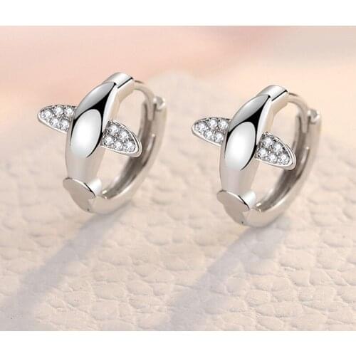 925 Sterling Silver Crystal Angel Wings Circle Hoop Earrings For Women Girls Engagement Party Wedding Fashion Jewelry Jlfjlda