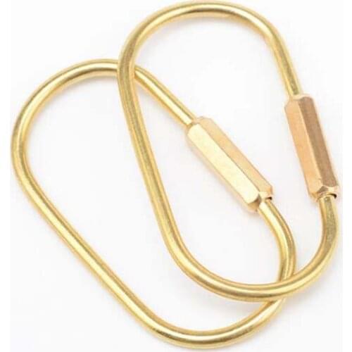 10pcs 100% pure Brass D Shape Oval KeyChain Hook Screw Lock Key Ring Carabiner Hanger Handware Car key chain