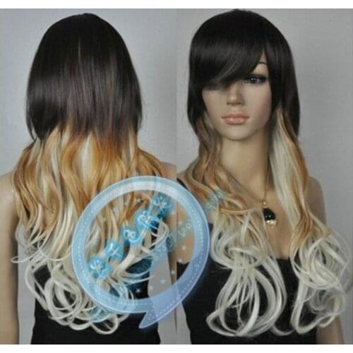 FREE SHIP>>>cosplay wig long Curly Hair Wig Color Mixing