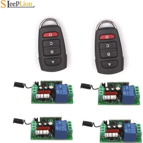 Sleeplion 110V 10A 1CH Relay 2 4-key wireless RF Control Switch 2 Transmitter 4 Receiver 110V For Door Garage Windows 315/433MHz