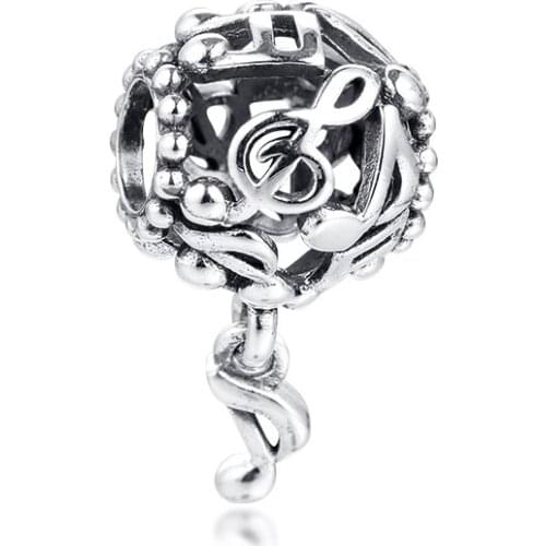 Fits for Pandora Beads Bracelets Openwork Music Notes Charms 100% 925 Sterling Silver Jewelry Free Shipping