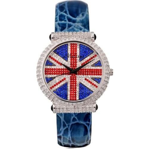 Luxury Union Flag Melissa Mens Womens Watch Rhinestone Crystal Fashion Hour Leather Bracelet Clock Girls Birthday Gift Box