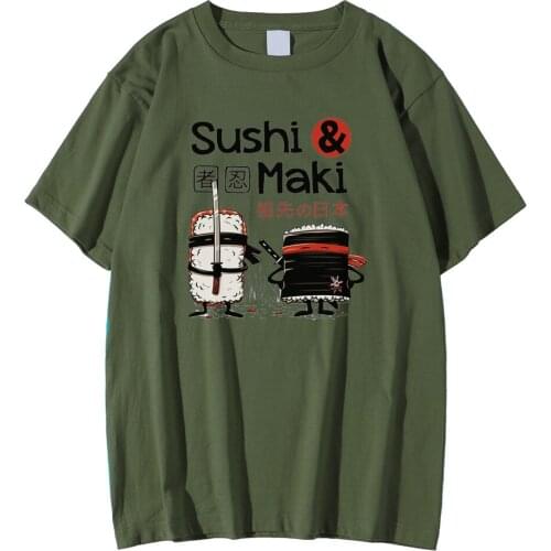 Oversized Casual Male T Shirts Sushi Maki Ninja Kawaii Print Clothing Short Sleeve Tee Shirts Men O-Neck Comfortable Tees Shirts