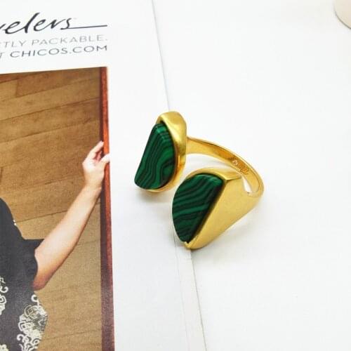 Geometric retro malachite ring plated temperament ring simple European and American temperament women