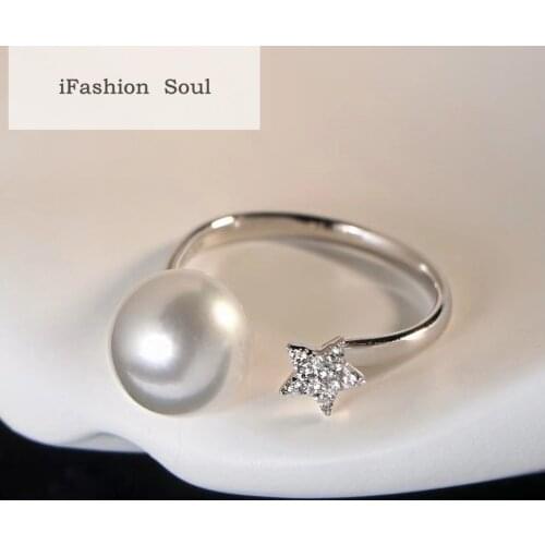 18K Import Solid Yellow Gold Jewelry(AU750) Women Star Ring Single Grain Natural Australian White Pearl Temperament Fashion Lady