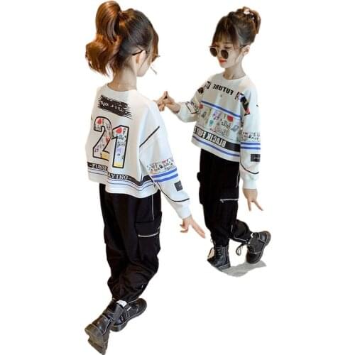 Girls Clothing Sets Noevy Number Letter Graffiti Outfits Pullover Tops Coats and Overalls Fashion Street Dance Sports Suits