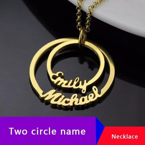 Circle Pendant Personalized Name Necklace Collier Personalized Two Nameplate Necklaces Pendents Stainless Steel Custom Jewelry