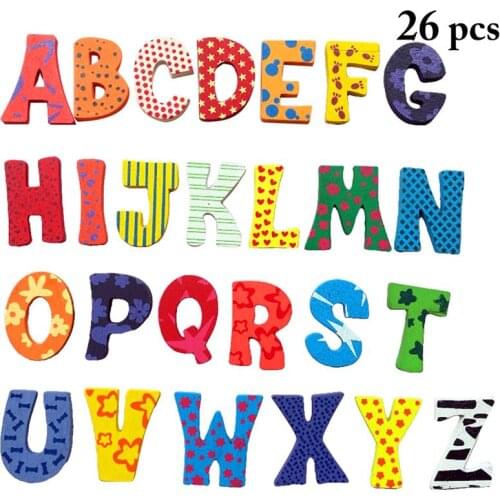 26PCS 3D Refrigerator Magnet Wooden Cute Cartoon Magnetic Letter Educational Magnet Creative Fridge Magnet Home Decoration