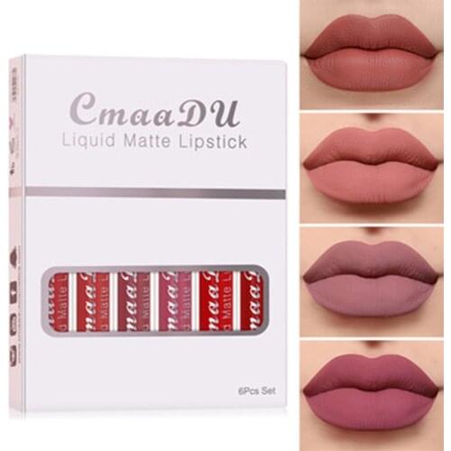CmaaDu 6 Pcs/Set Matte Velvet Waterproof Long Lasting Lip Glaze Womens Fashion No Fading Lipstick Makeup Mothers Day Gift