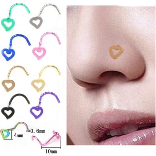 2 pcs Metal Heart Nose Ring Nostril Stud Stainless Steel Screw Love Nose Lip Piercing Body Jewelry for Women Earring Accessories