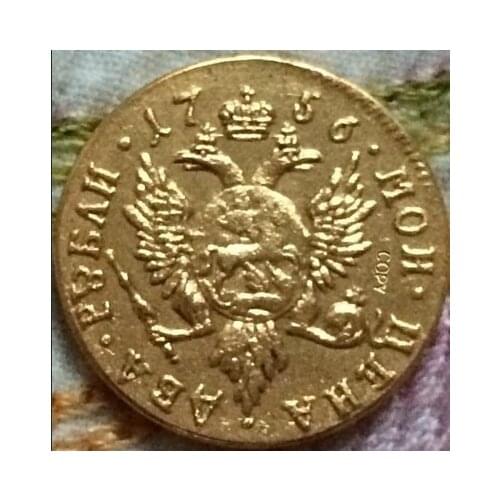 24K gold-plated 1756 russian coins 2 Roubles copy 100% coper manufacturing